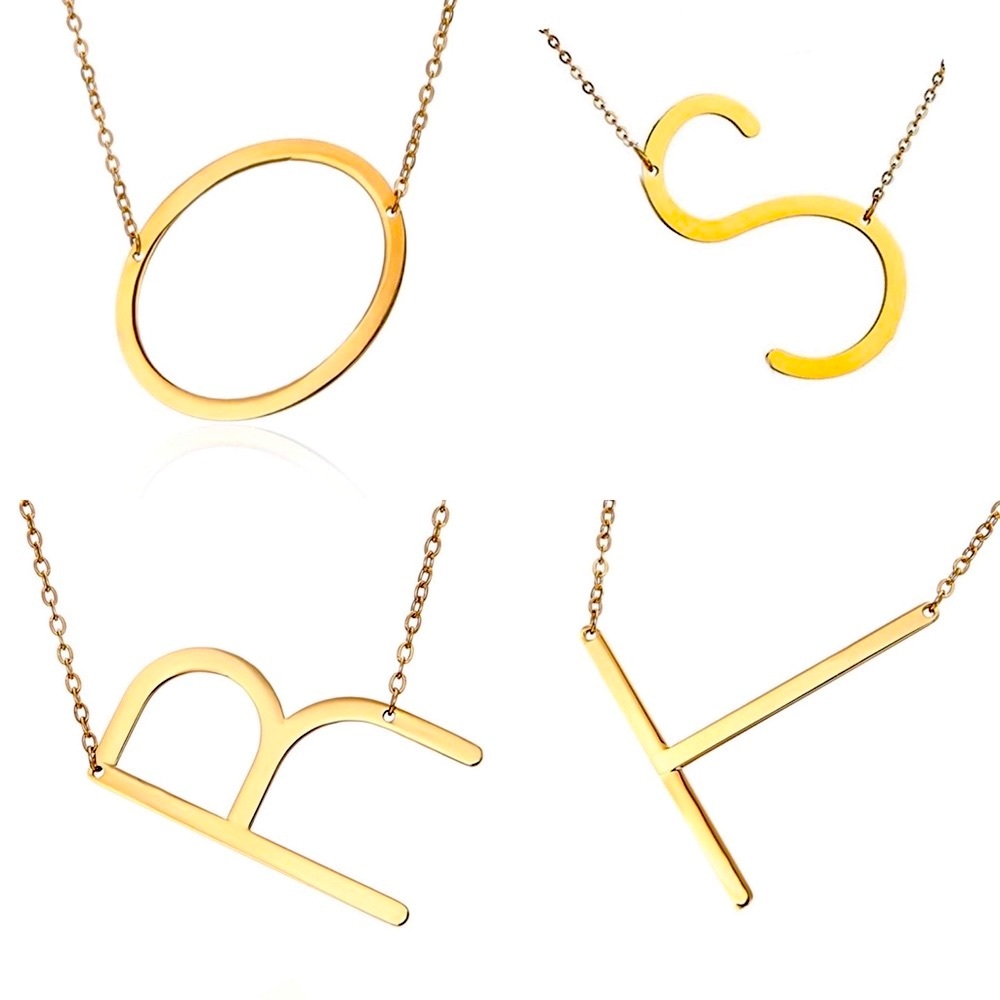 🍒3/$30 New Gold Block Monogram Necklace - Picture 6 of 10